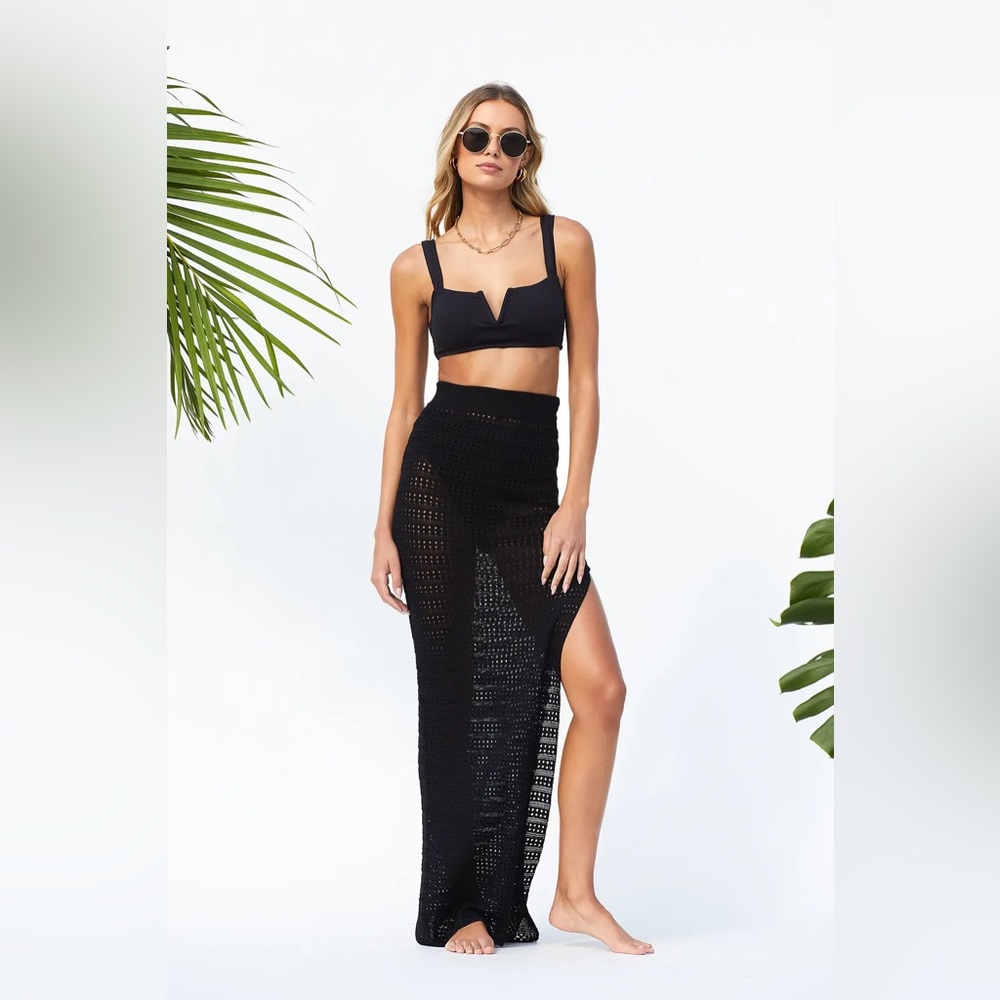 Lulu's Black Crochet Maxi Skirt